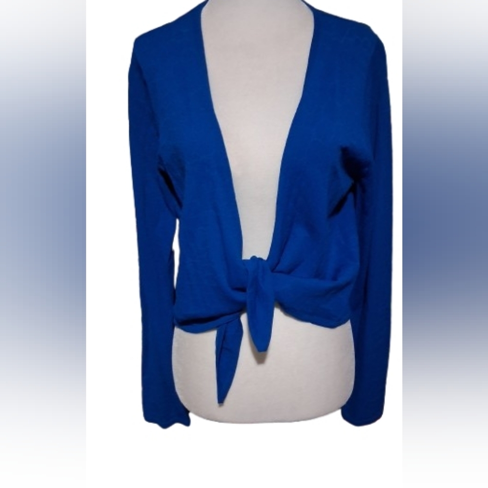 NWOT EVie Vibrant Blue Tie-Front Cardigan, SIze L